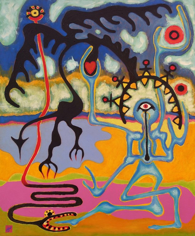 Living room painting by Wojciech Mazek titled The Four Horsemen of the Apocalypse