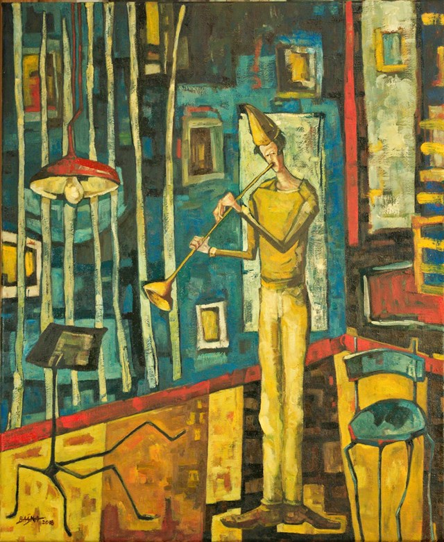 Living room painting by Barbara Bakalarska titled Music lesson