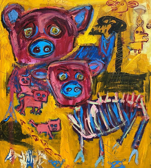 Living room painting by Michał Ostrowski titled Pigs