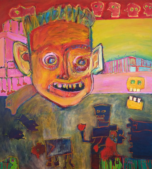 Obraz do salonu artysty Michał Ostrowski pod tytułem Pomarańczowa głowa i bokser