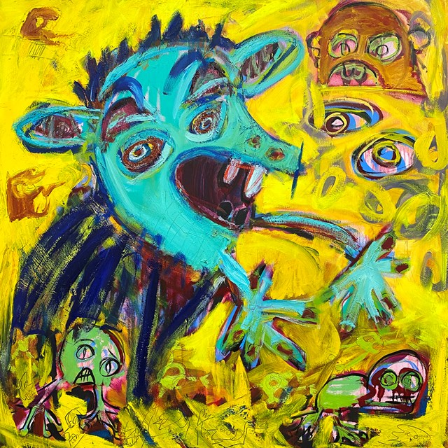 Living room painting by Michał Ostrowski titled Crazy frog catcher