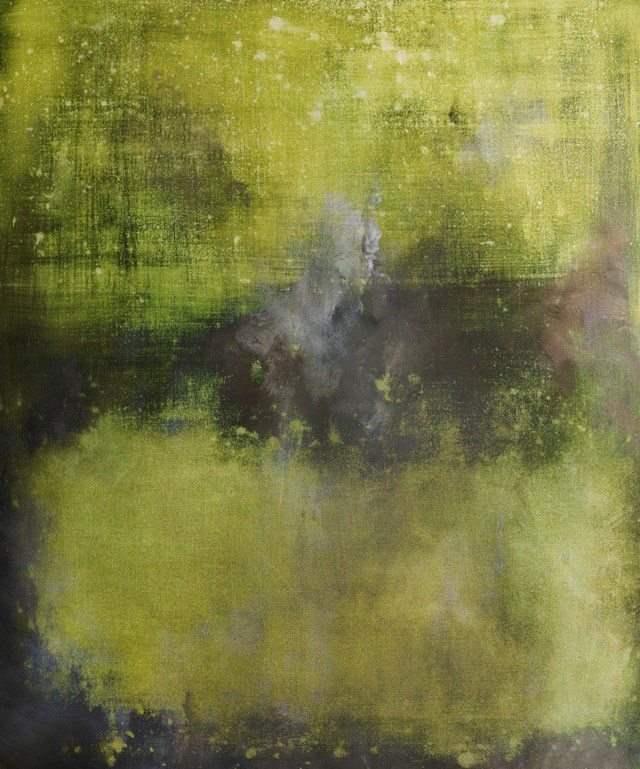 Living room painting by Jared Jensen titled GREEN DREAM