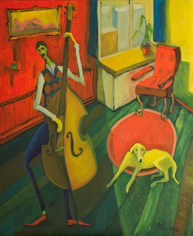 Living room painting by Aleksandra Woźniak titled Double bass 