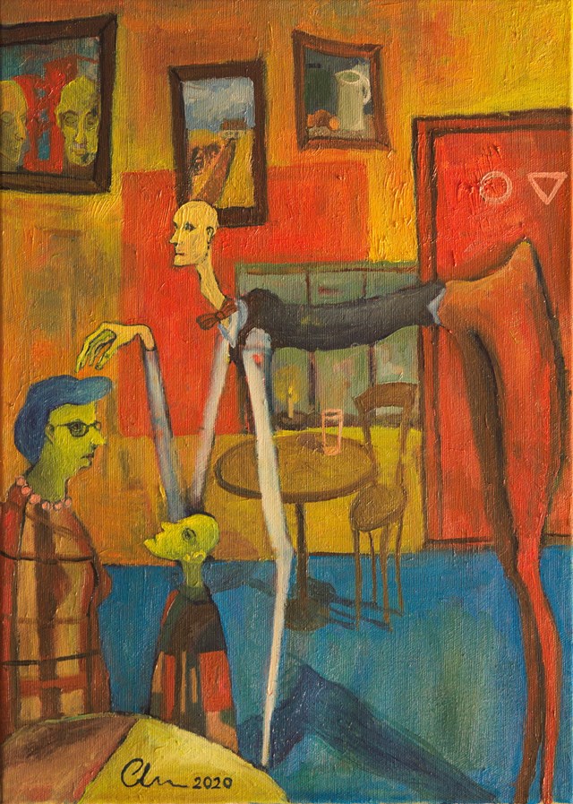 Living room painting by Aleksandra Woźniak titled Waiter! To the feet!