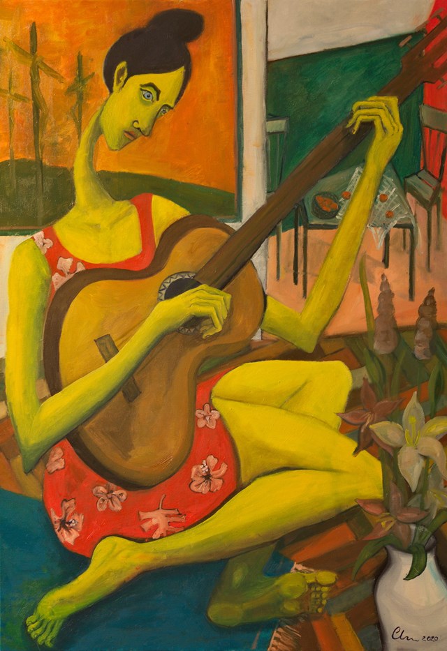 Living room painting by Aleksandra Woźniak titled Guitar