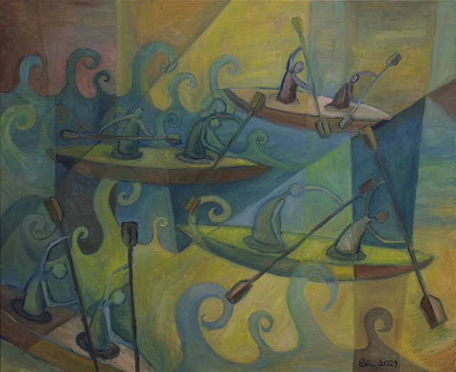 Living room painting by Aleksandra Woźniak titled Kayaks
