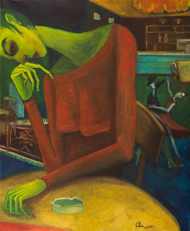 Living room painting by Aleksandra Woźniak titled The Thinker