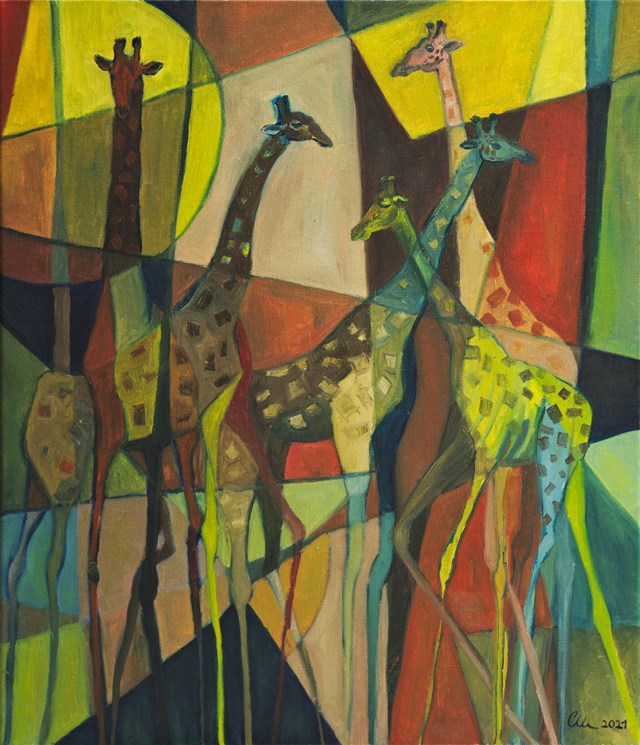 Obraz do salonu artysty Aleksandra Woźniak pod tytułem Żyrafy