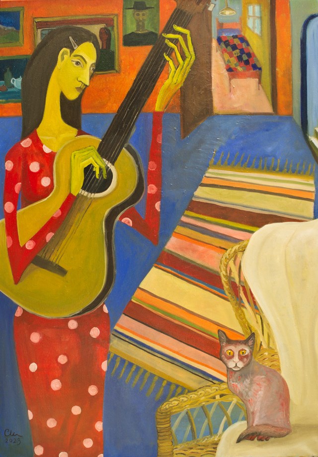 Living room painting by Aleksandra Woźniak titled Guitar III
