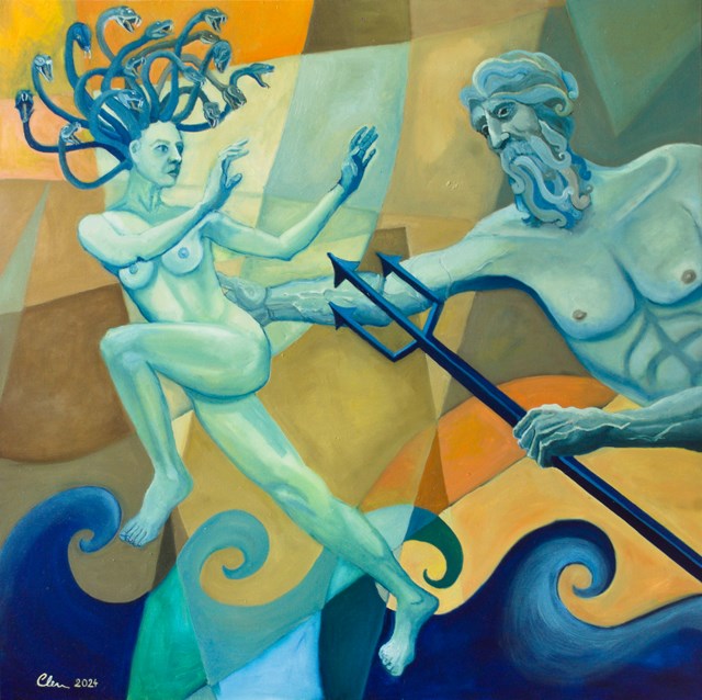 Living room painting by Aleksandra Woźniak titled Medusa-The Creation of Monster 