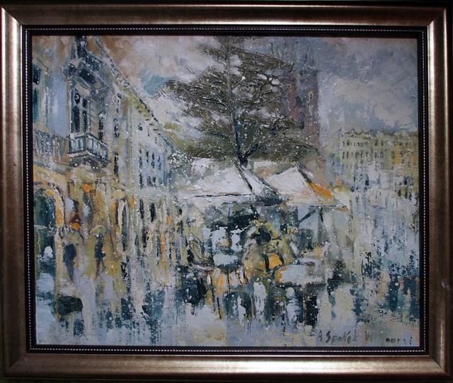 Living room painting by Anna Spałek Młynarczyk titled Rainy Cracow