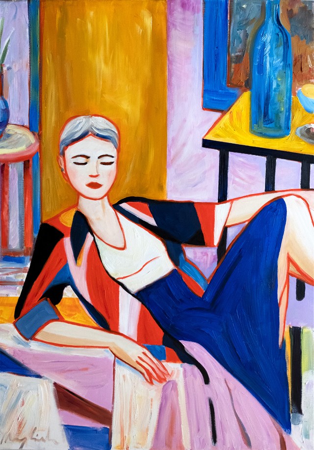 Living room painting by Maciej Cieśla titled Girl in Art Studio