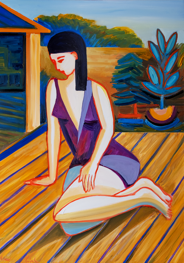 Obraz do salonu artysty Maciej Cieśla pod tytułem Dziewczyna na ogrodowym patio