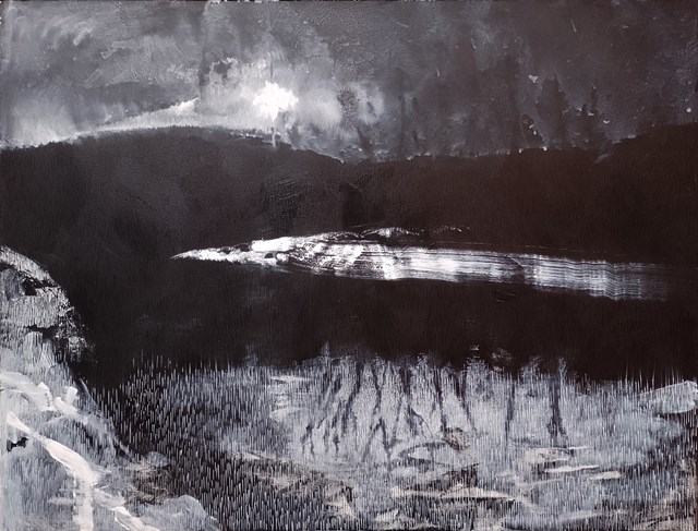Obraz do salonu artysty Maciej Szczurek-Maksymiuk pod tytułem Nocą gdy rzeka zamarza (Granica)