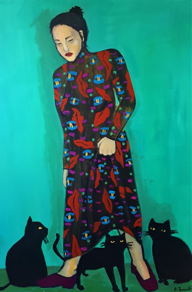 Living room painting by Agata Burnat titled 3 cats