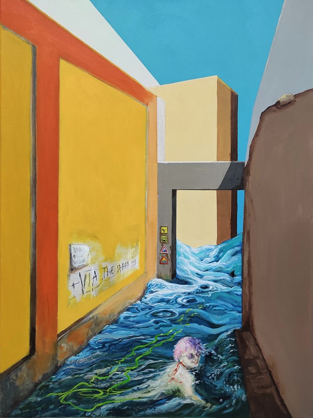 Living room painting by Izabela Sak titled Water street