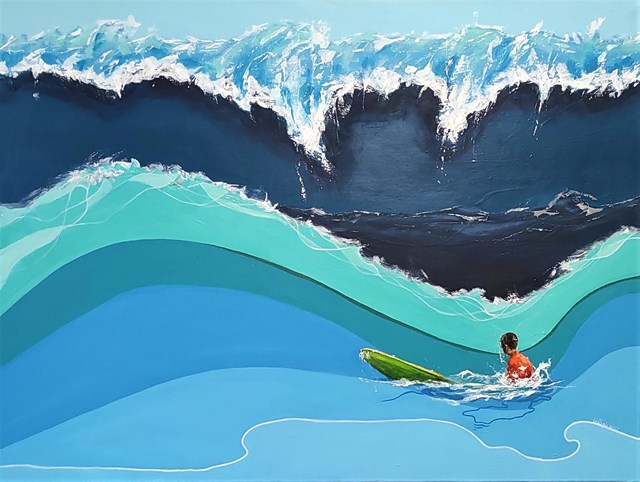 Living room painting by Izabela Sak titled Surfer's hill