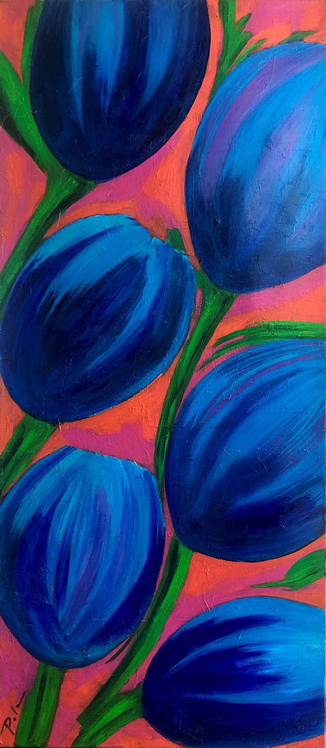 Living room painting by Paulina Anna Leszczyńska titled Blue tulips