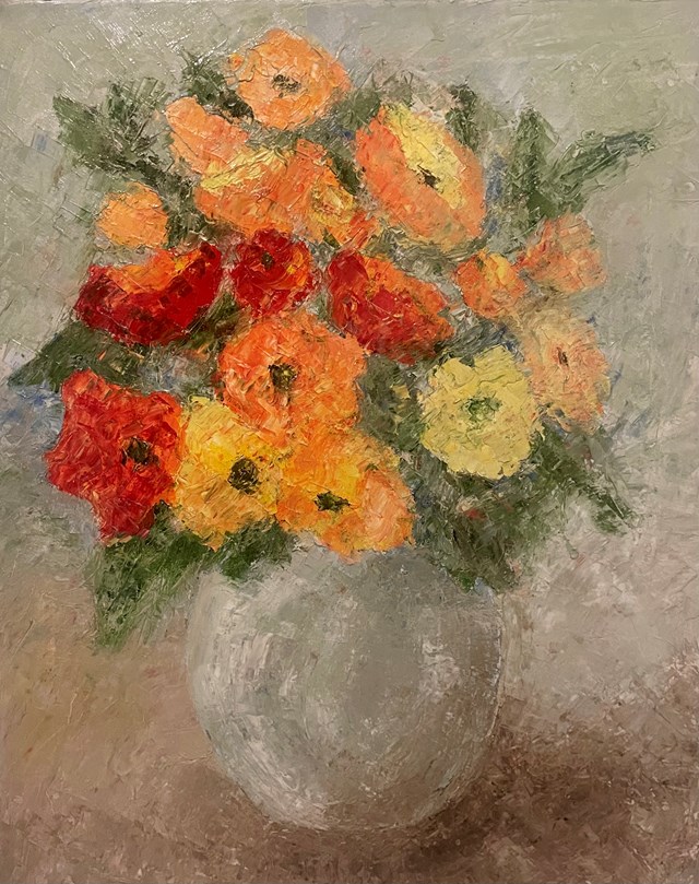 Living room painting by Paulina Anna Leszczyńska titled Orange flowers