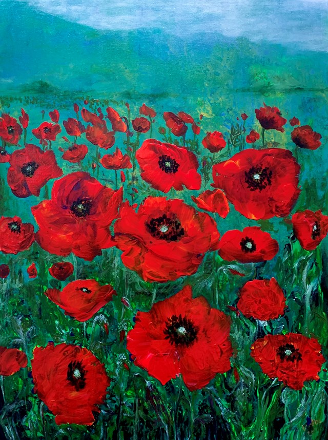 Living room painting by Izabela Drzewiecka titled Poppies