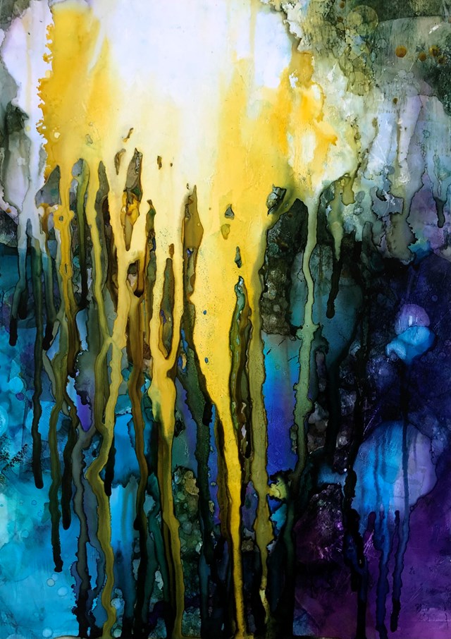 Living room painting by Joanna Wietrzycka titled Waterfall of thoughts