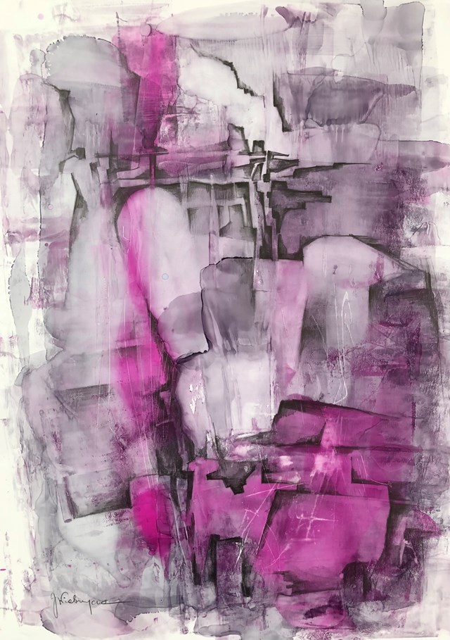 Living room painting by Joanna Wietrzycka titled Pink in the future 2/3