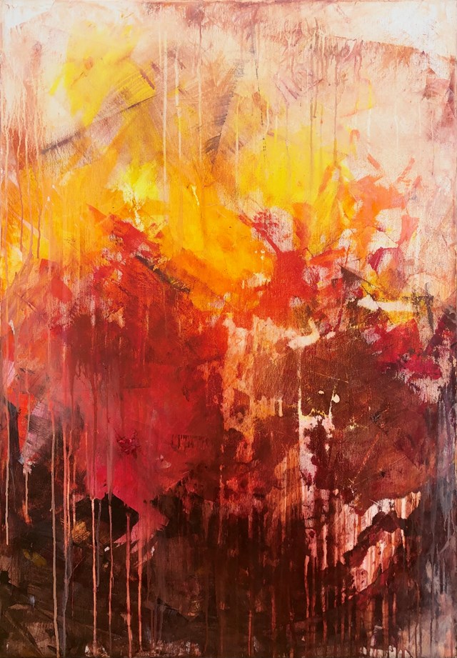Living room painting by Joanna Wietrzycka titled Feel the energy of autumn