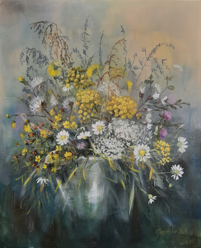 Living room painting by Elżbieta Ponińska titled  July field flowers