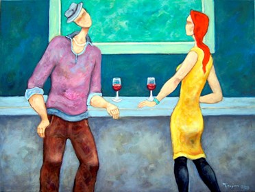 Living room painting by Henryk Trojan titled Bar with a green painting