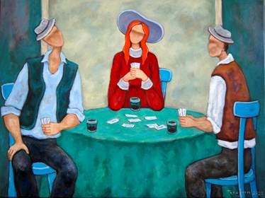 Living room painting by Henryk Trojan titled Lady in red