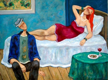 Living room painting by Henryk Trojan titled The games and fun