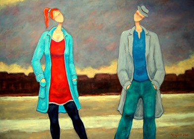 Living room painting by Henryk Trojan titled The Strangers