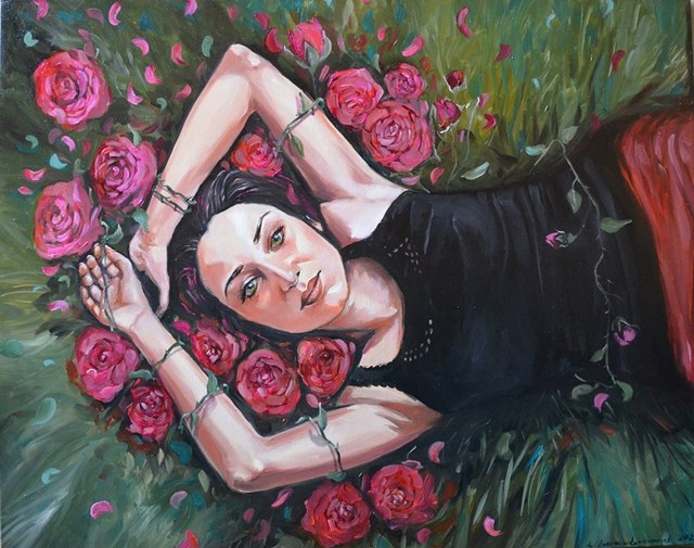 Living room painting by Katarzyna Bruniewska-Gierczak titled Rose touch