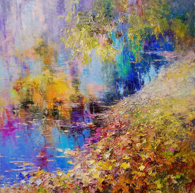 Living room painting by Paweł Łącki titled autumn surface