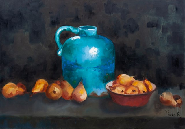Living room painting by Katarzyna Panko titled Pears & a pot