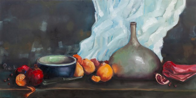 Living room painting by Katarzyna Panko titled Still nature with tangerines