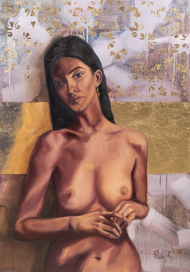 Living room painting by Katarzyna Panko titled Beneath the Gilded Veil