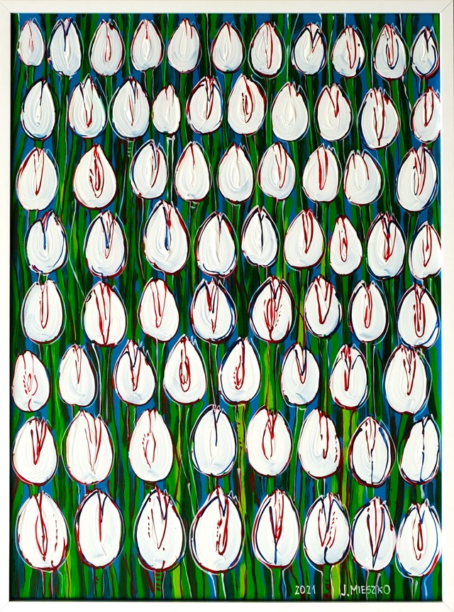 Living room painting by Joanna Mieszko titled White Tulips