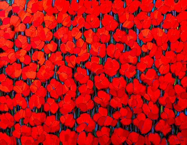 Living room painting by Joanna Mieszko titled Tame the poppies XVIII