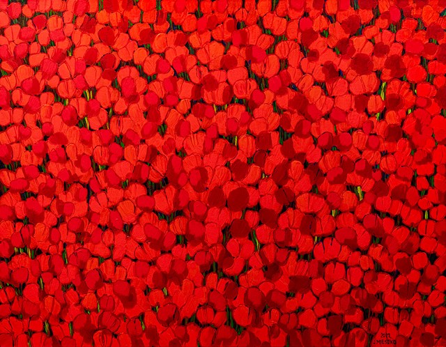 Living room painting by Joanna Mieszko titled Poppies XVIII