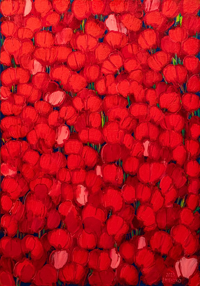 Living room painting by Joanna Mieszko titled Poppies XVIII, 396-3837