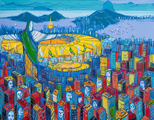 Living room painting by Joanna Mieszko titled Rio de Janeiro Olympics 2016 (NR XV-376-983)