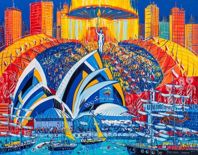 Living room painting by Joanna Mieszko titled Sydney Olympics 2000 (NR XI-375-982)