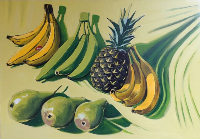 Obraz do salonu artysty Maciej Majewski pod tytułem Banany, Ananas I Trzy Gruszki