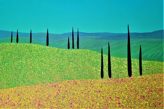 Living room painting by Jacek Malinowski titled Primavera in Val d'Orcia