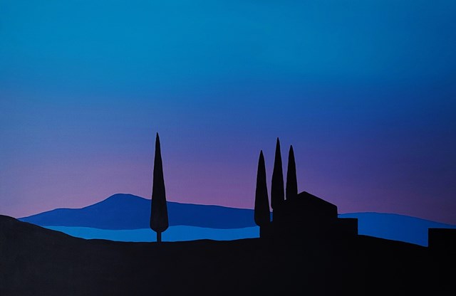 Living room painting by Jacek Malinowski titled L'ultima luce della Val d'Orcia