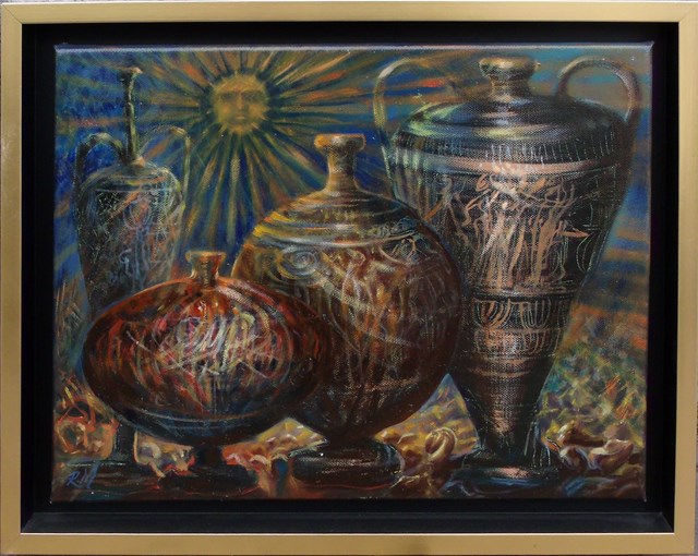 Living room painting by Rafał Mruszczak titled Greek pitchers 2
