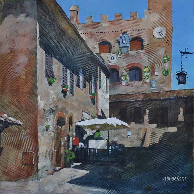 Living room painting by Jerzy Boberski titled  Tuscany, Certaldo II