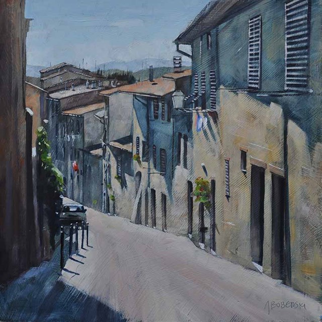 Living room painting by Jerzy Boberski titled  Tuscany, Certaldo I