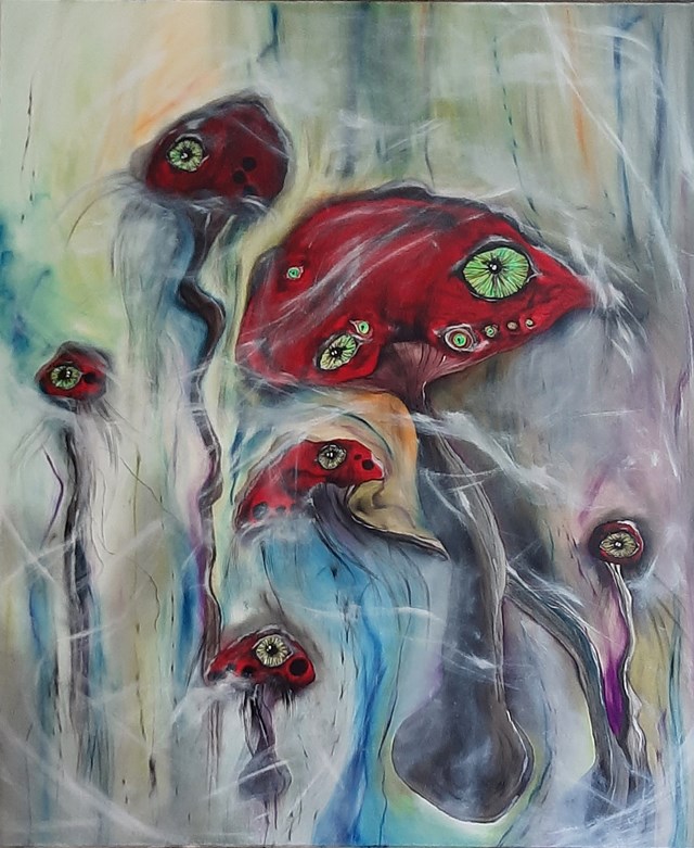 Living room painting by Maja Majewska-Sadowska titled "Mushroom 1" z cyklu Oni